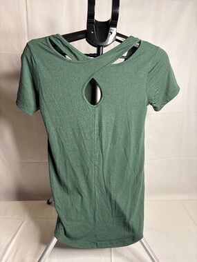 Rue 21 Olive Green Stretchy Open Back Knit Top Blouse Pocket Front Small Y2K